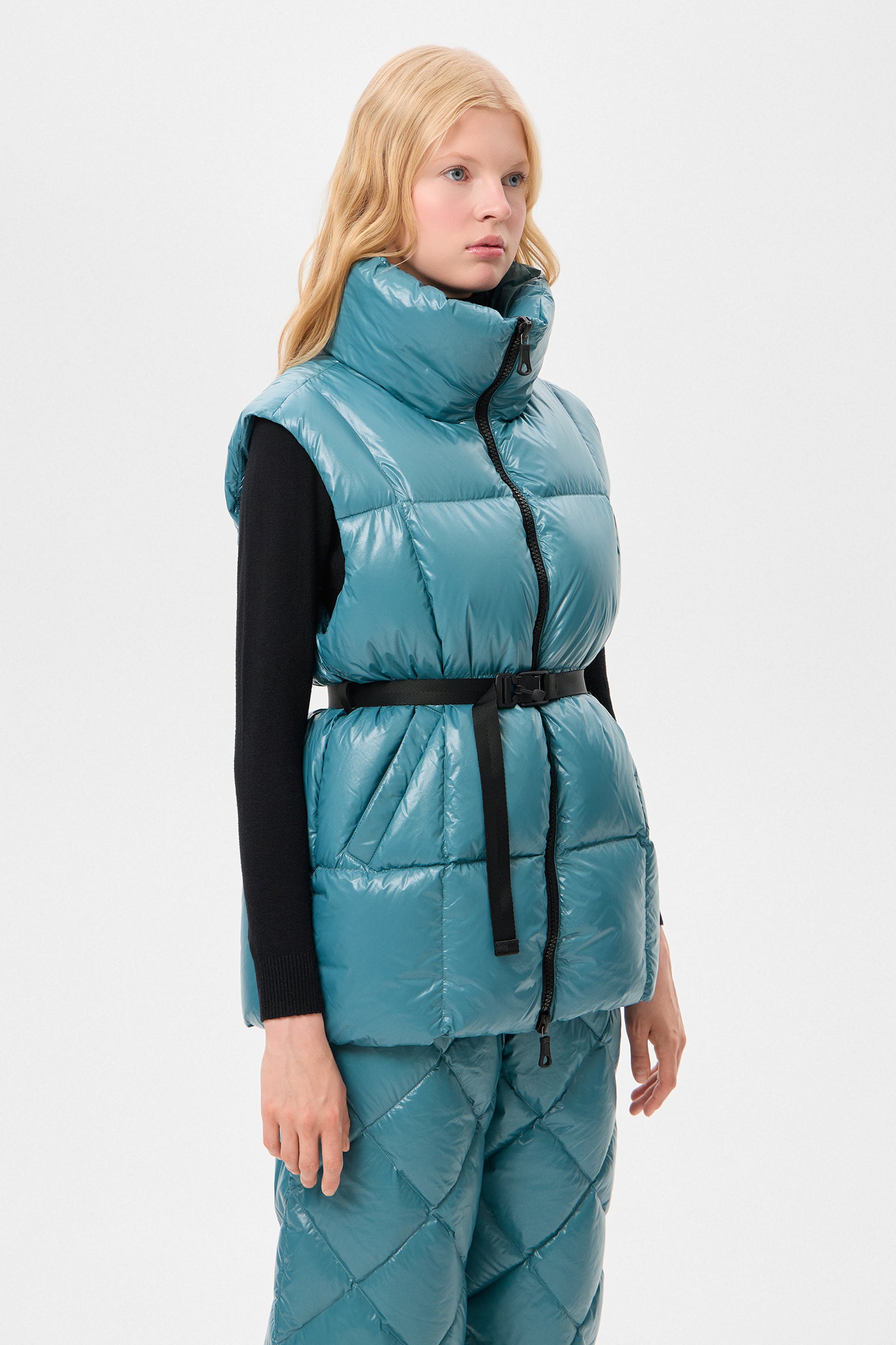 Apres Ski Belted Vest Glitter Green