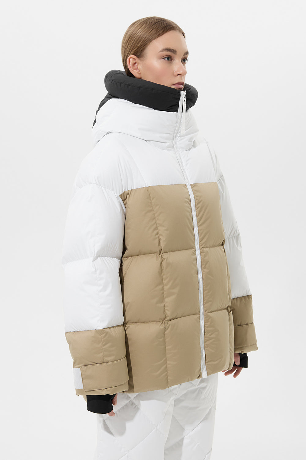Multi Apres Ski Long Wendy Jacket Tec Black + White + Beige