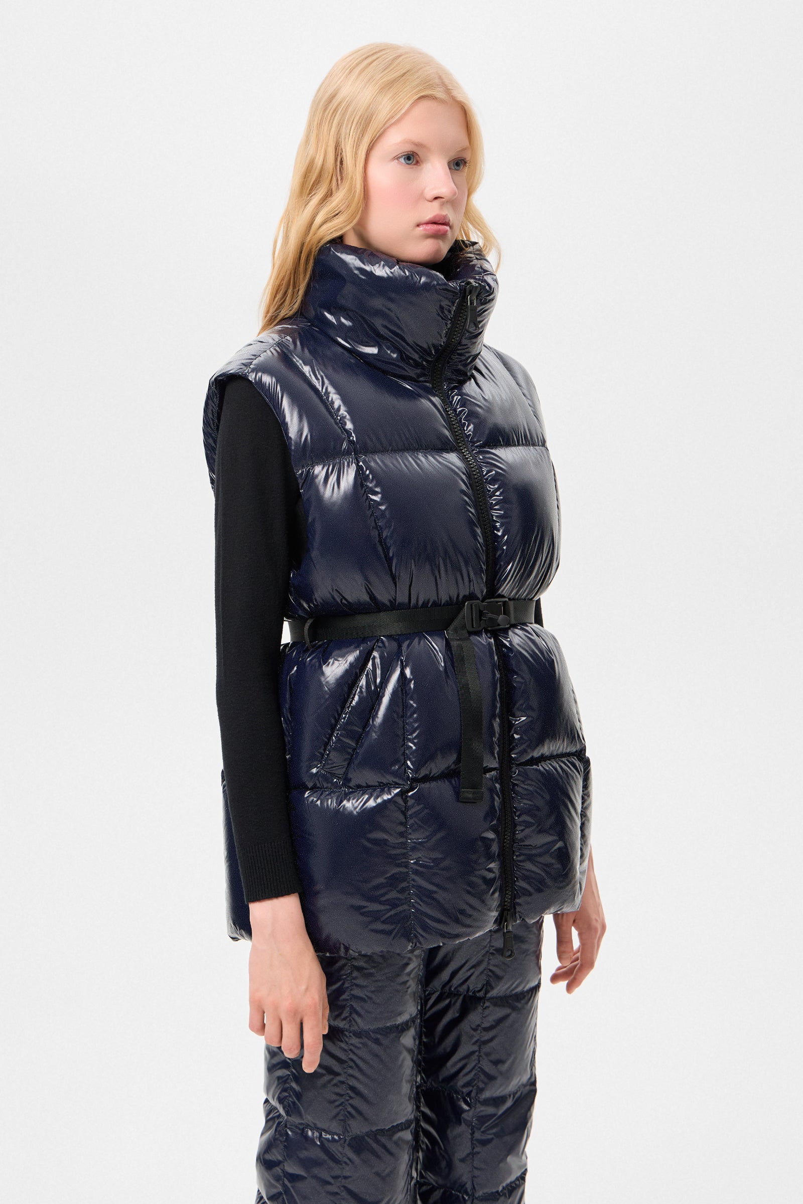 Apres Ski Belted Vest Glitter Navy