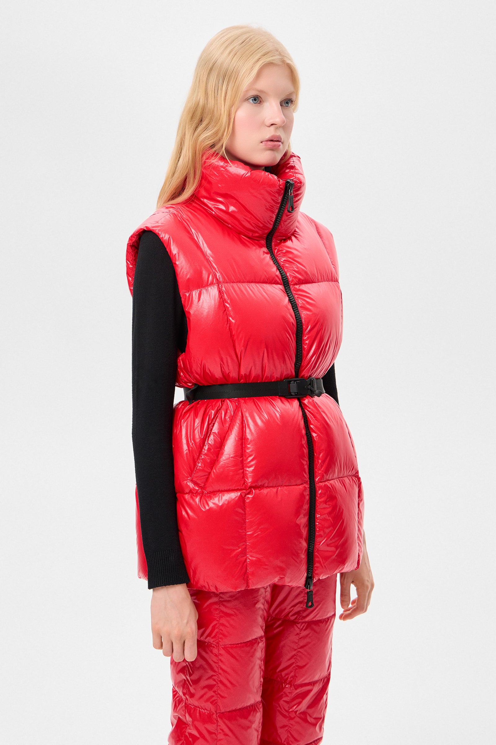 Apres Ski Belted Vest Glitter Red