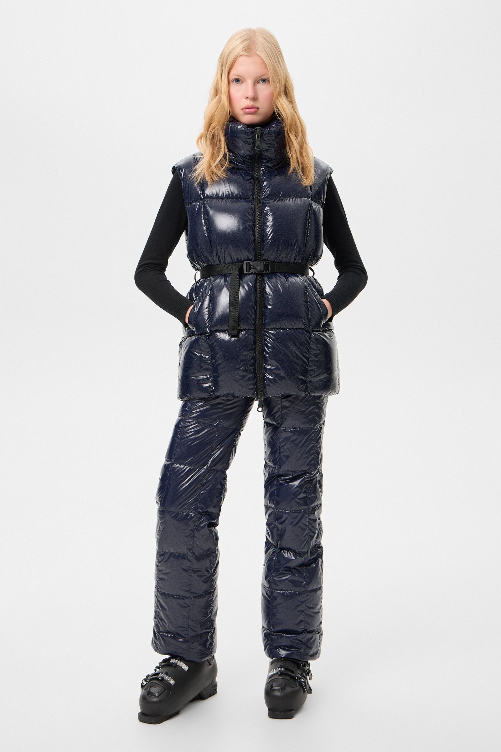 Apres Ski Belted Vest Glitter Navy
