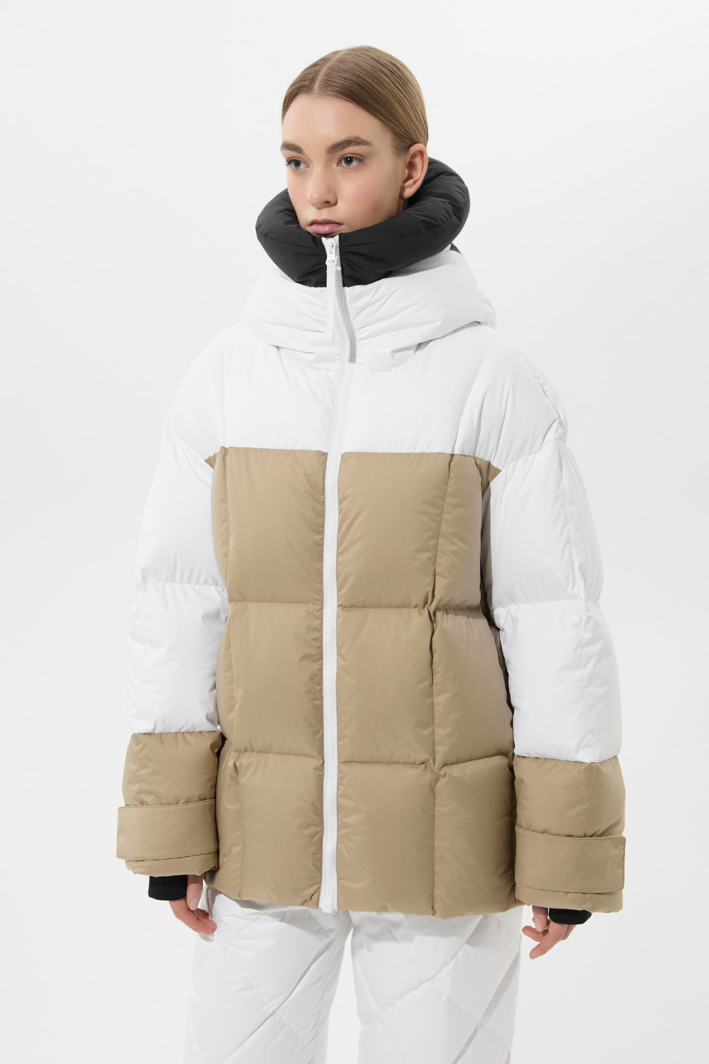 Multi Apres Ski Long Wendy Jacket Tec Black + White + Beige