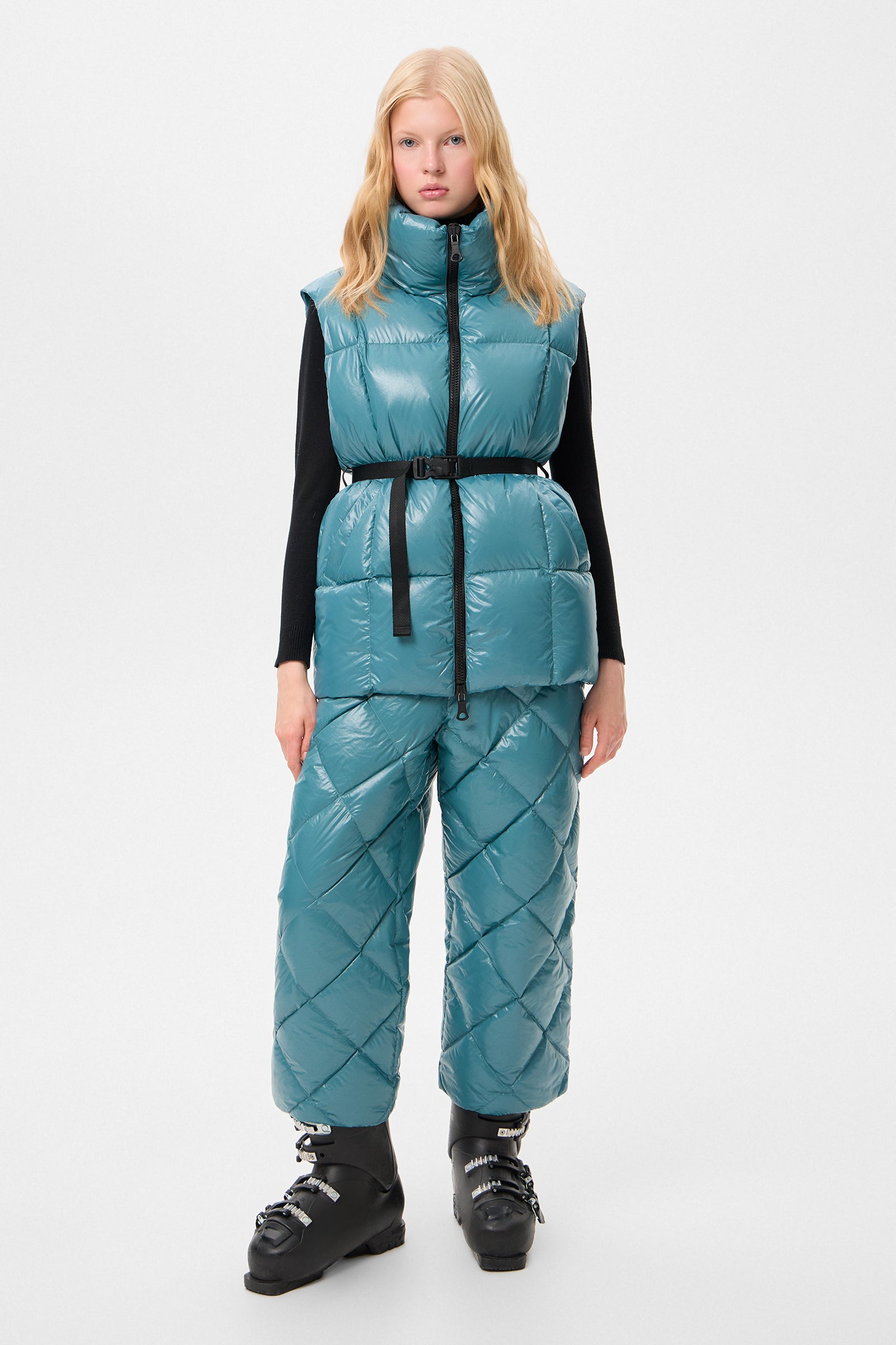 Apres Ski Belted Vest Glitter Green