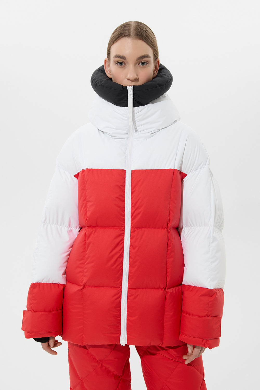 Multi Apres Ski Long Wendy Jacket Tec Black + White + Red