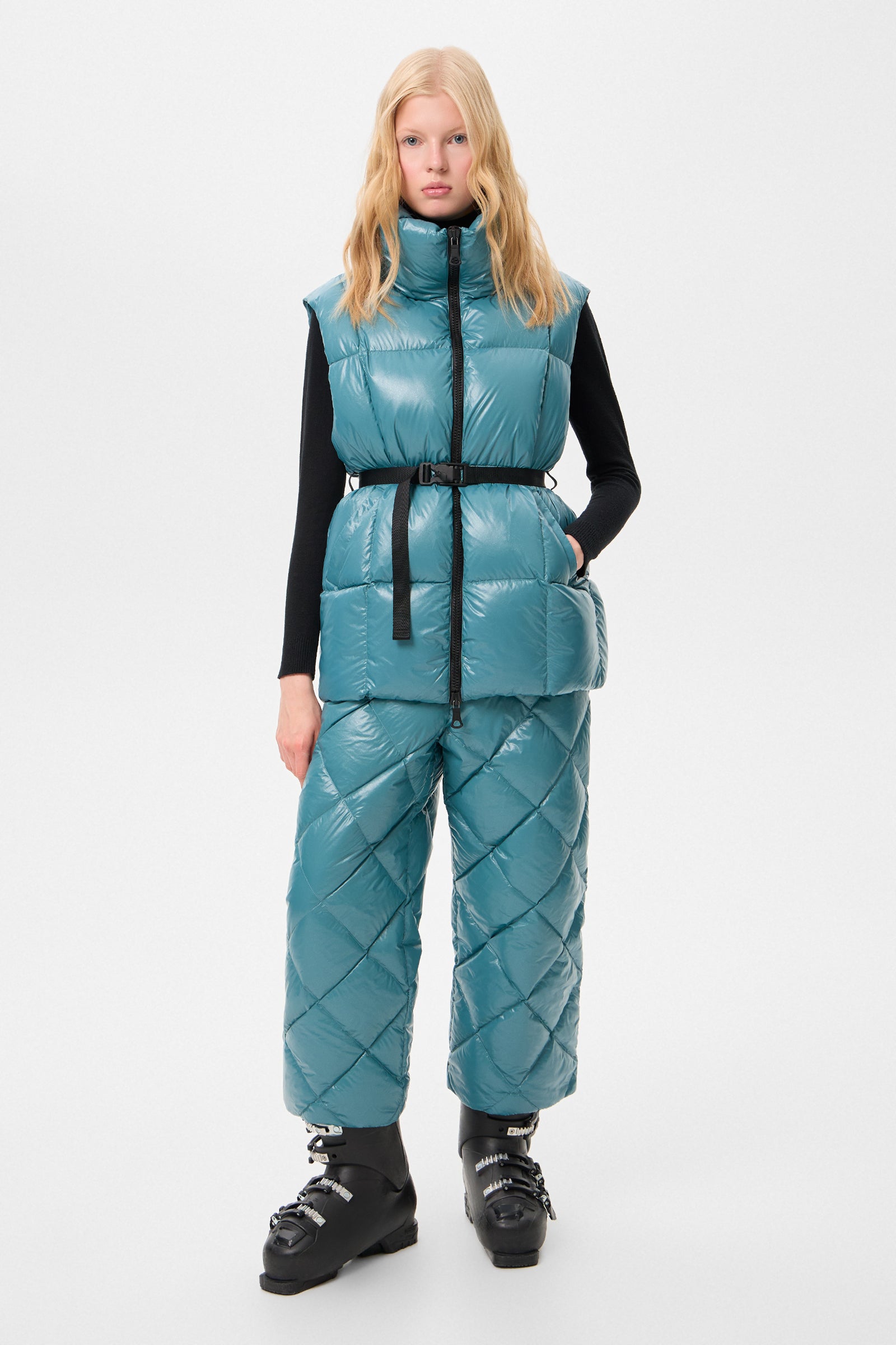Apres Ski Belted Vest Glitter Green