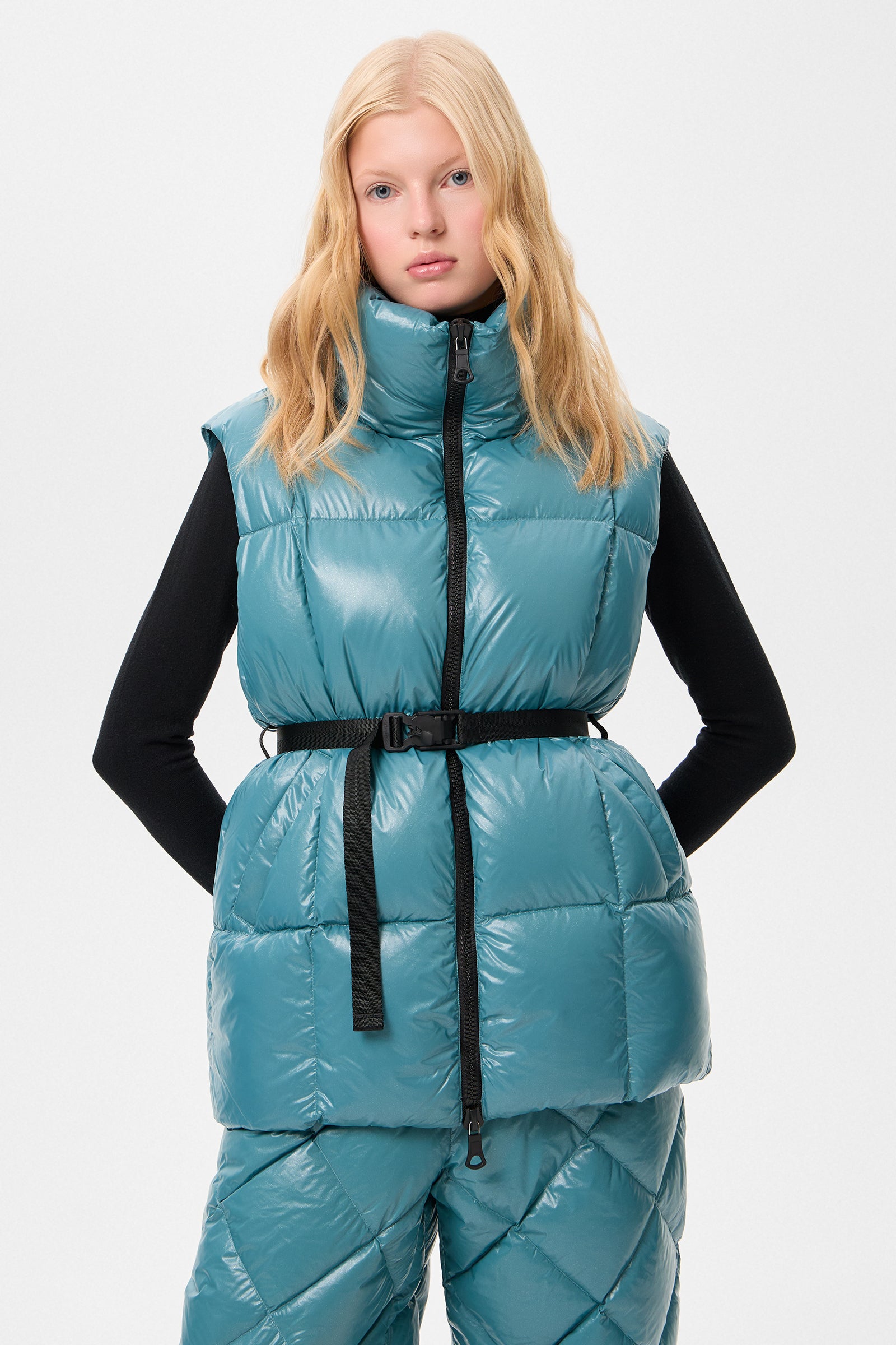 Apres Ski Belted Vest Glitter Green