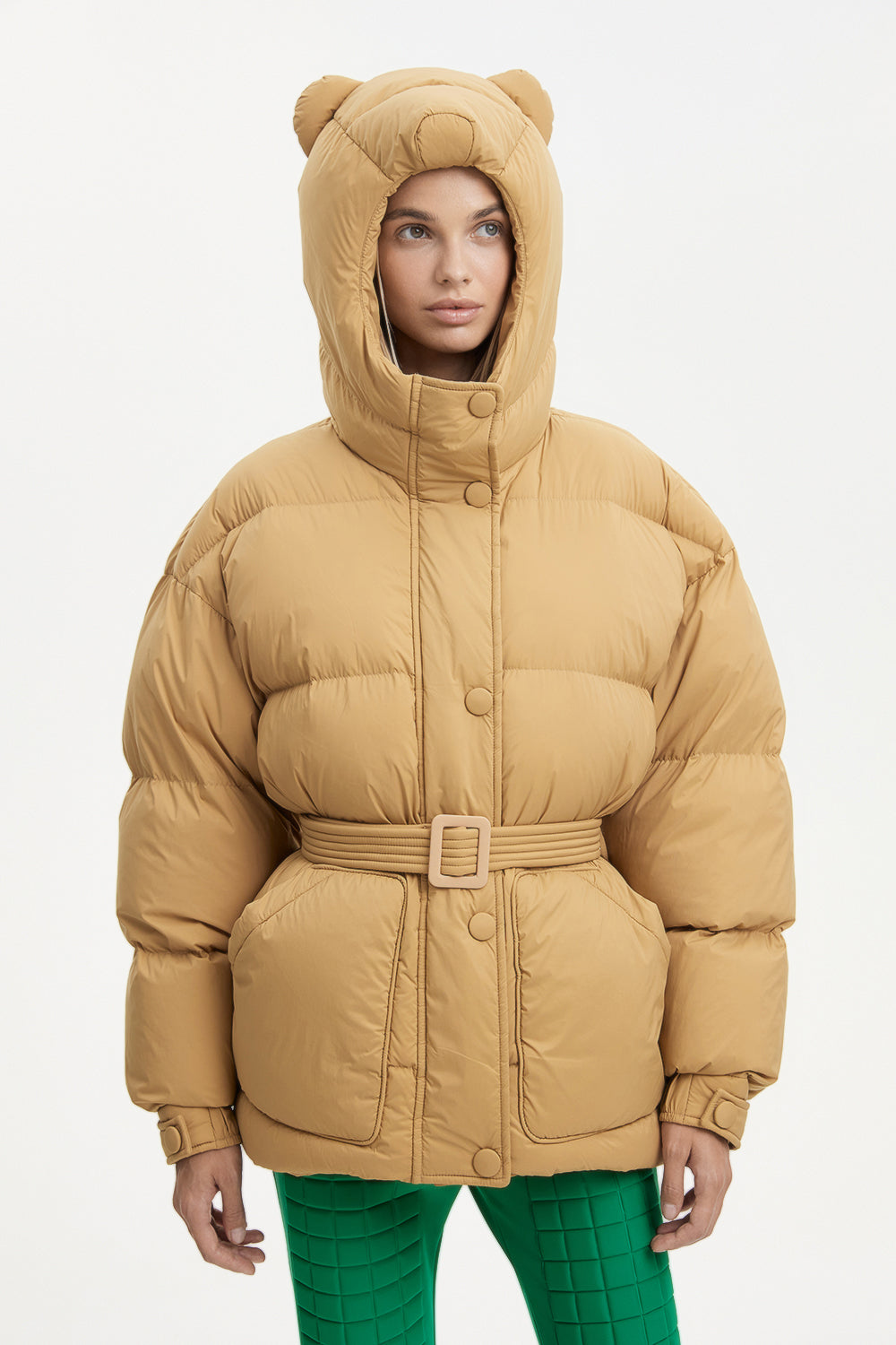 Bear white goose down yellow puffer jacket for winter