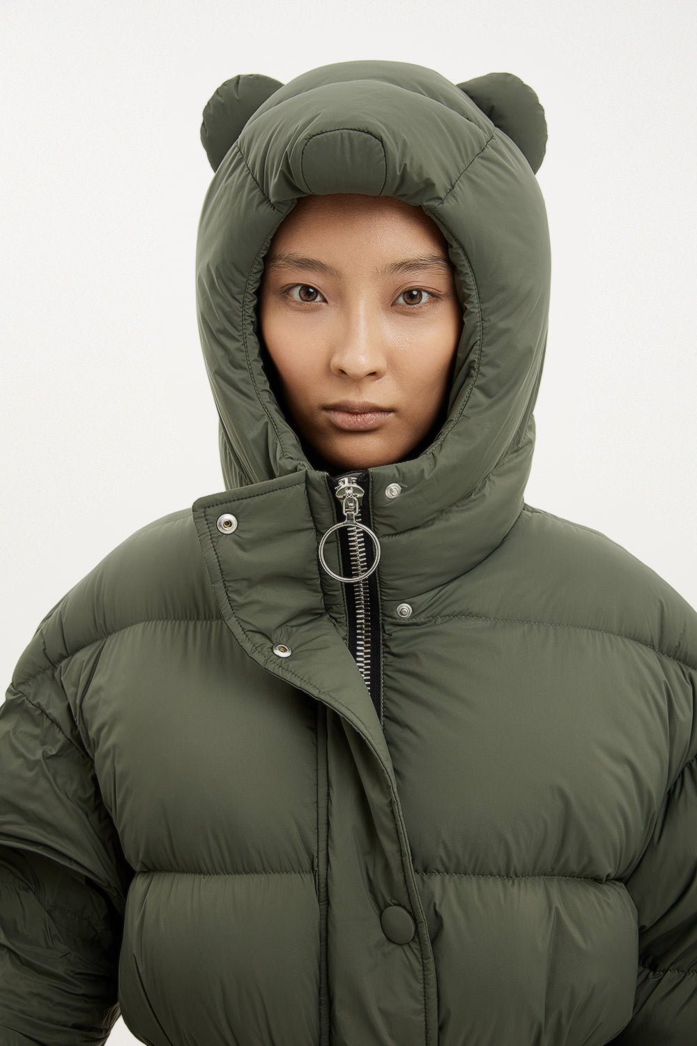 Cute soft green jacket with teddy polar bear ears on hood