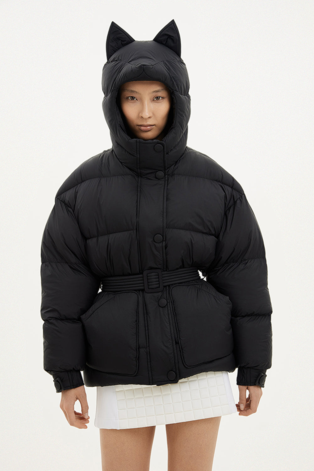 Black teddy bear puffer jacket