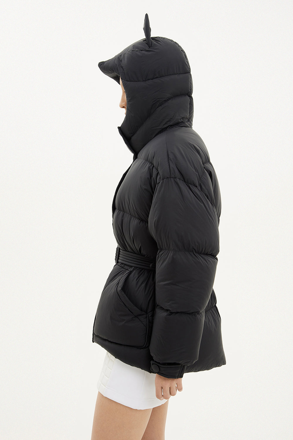 hooded black jacket with fox ears for cold weather
