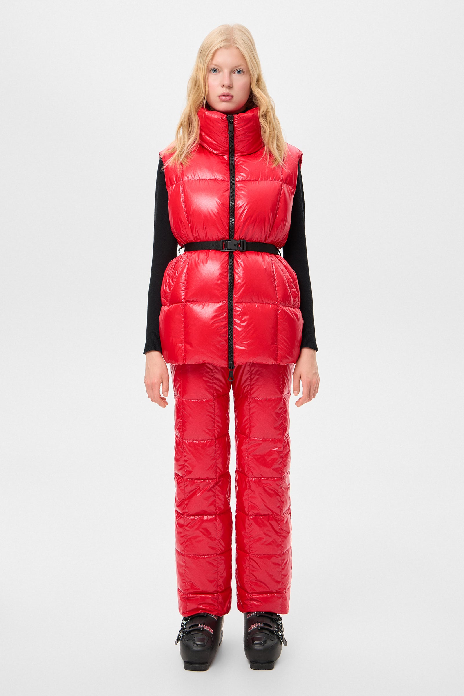 Apres Ski Belted Vest Glitter Red