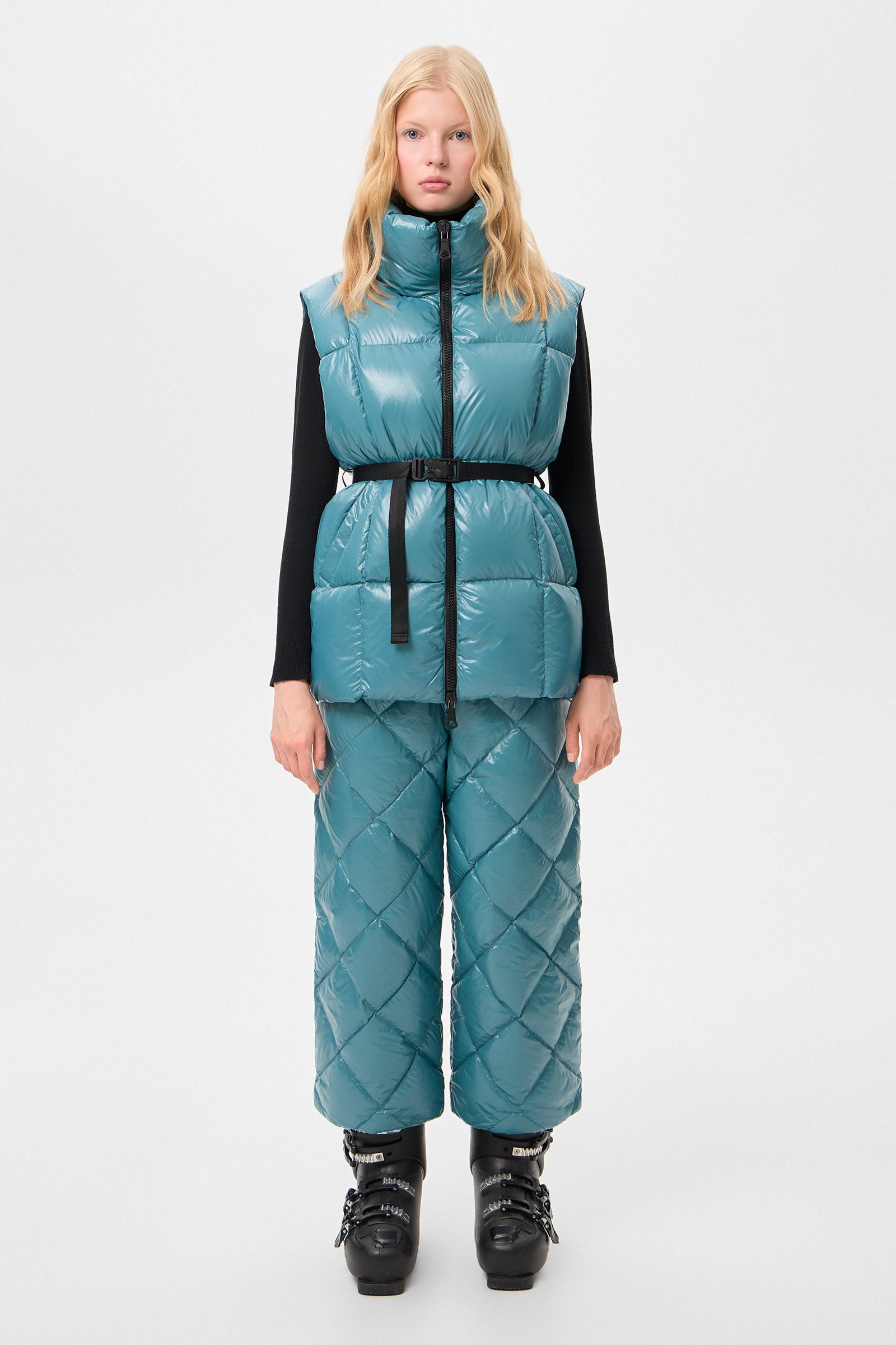 Apres Ski Belted Vest Glitter Green