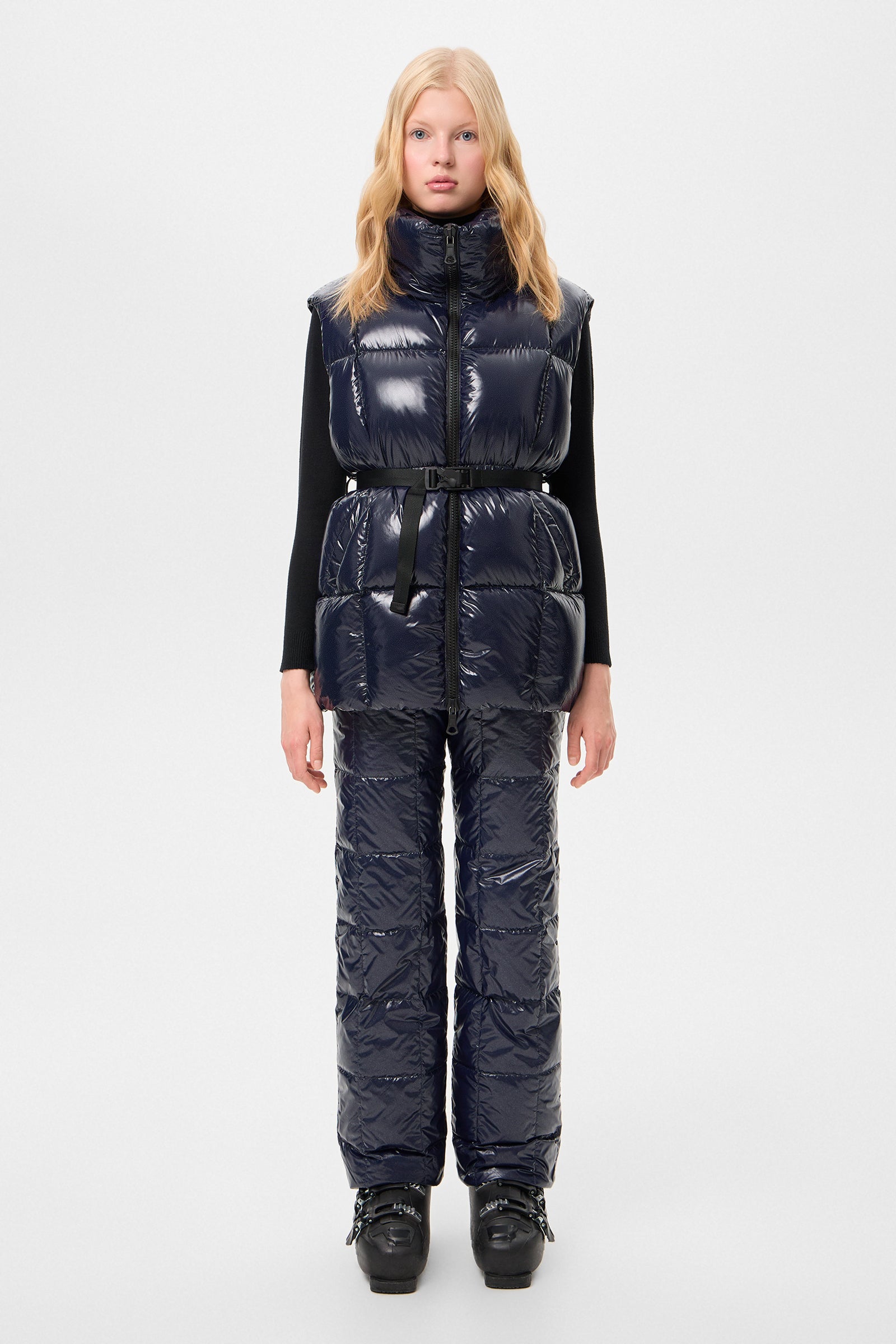 Apres Ski Belted Vest Glitter Navy