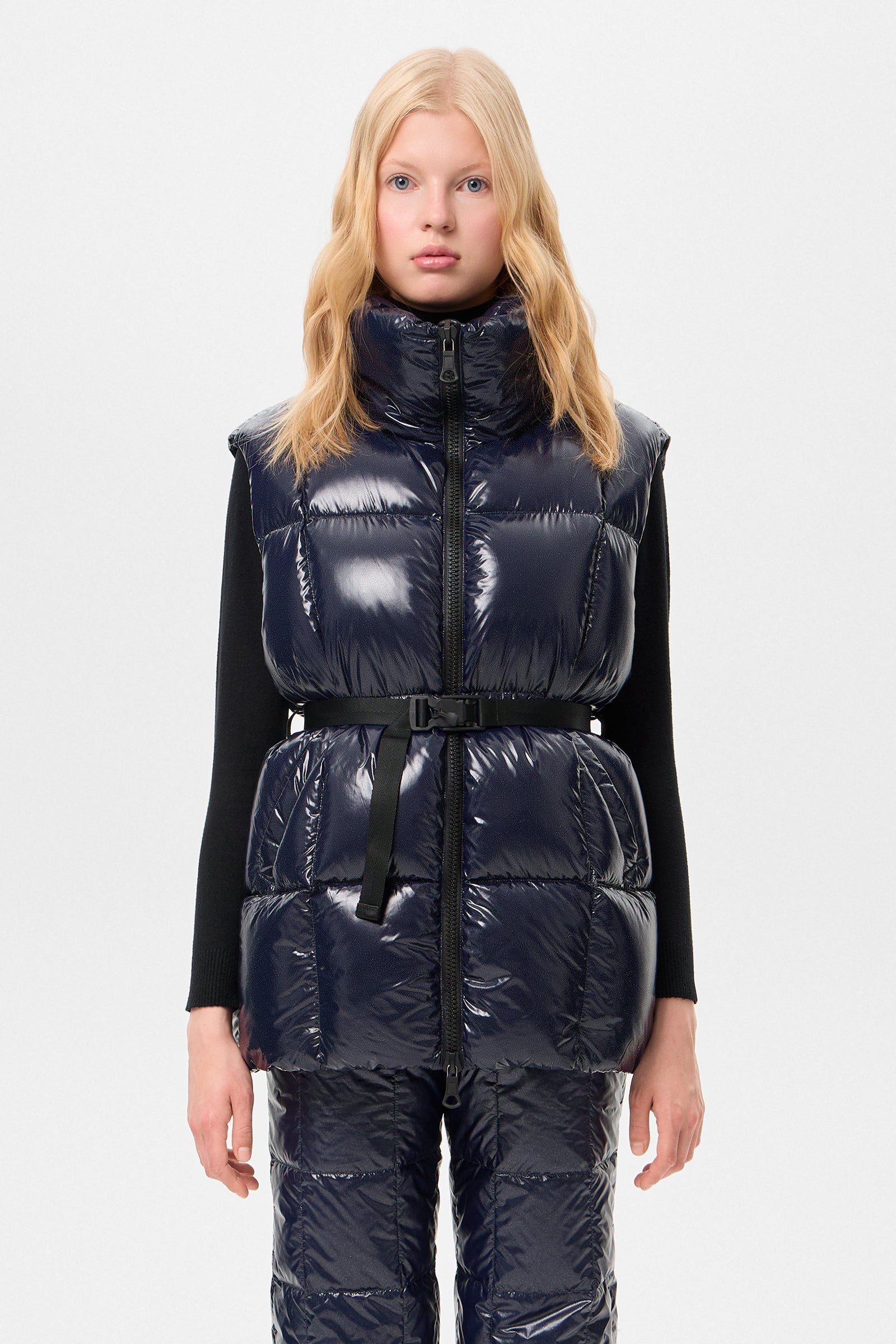 Apres Ski Belted Vest Glitter Navy