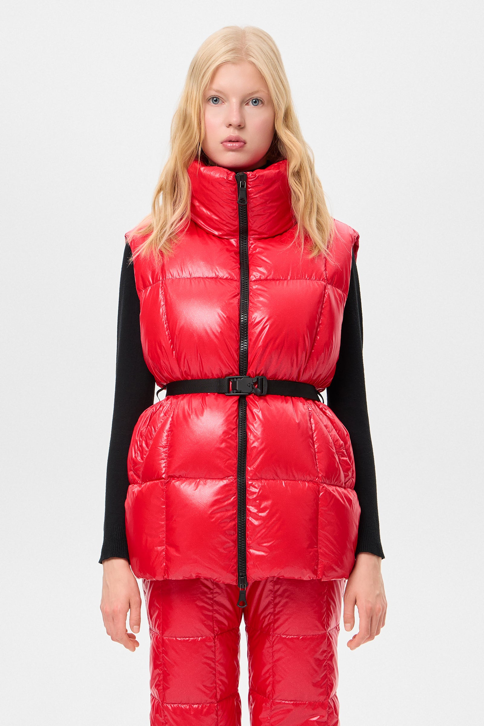 Apres Ski Belted Vest Glitter Red