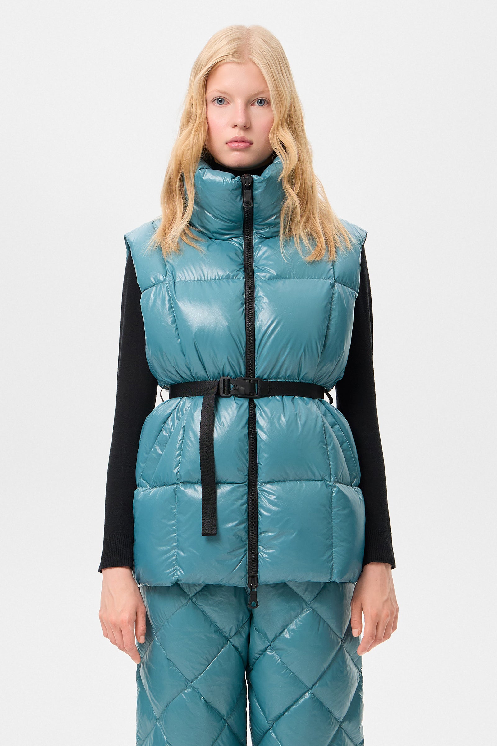 Apres Ski Belted Vest Glitter Green