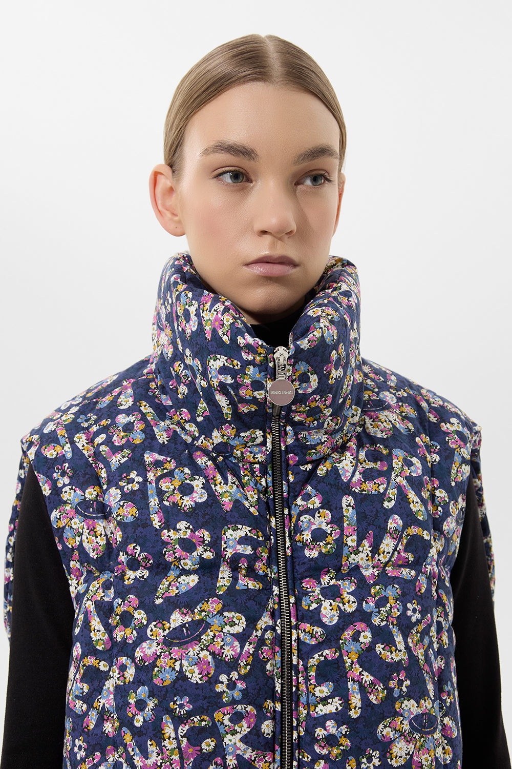 Zip Vest Flower Navy