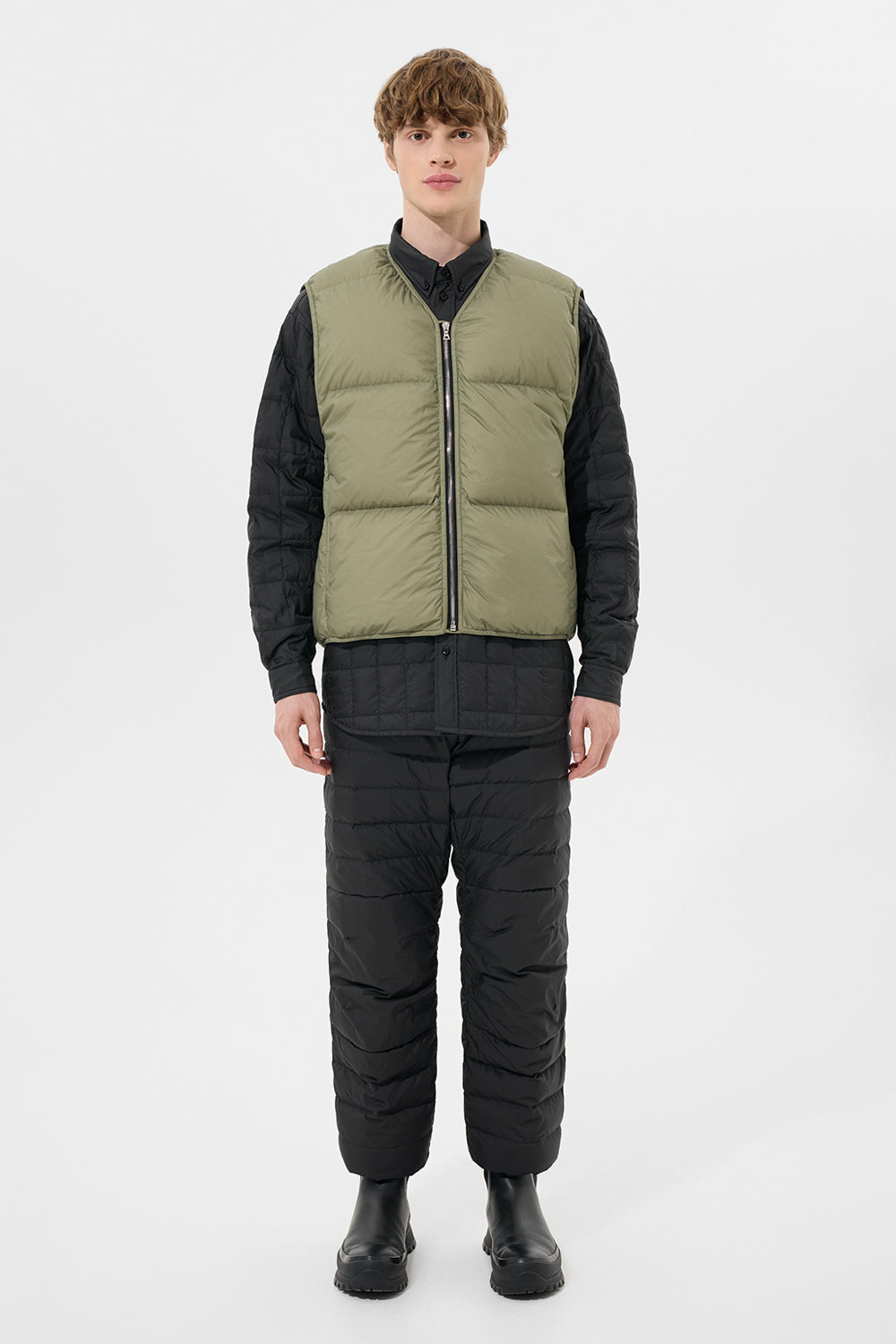 Zip Vest Man Micro Olive Green