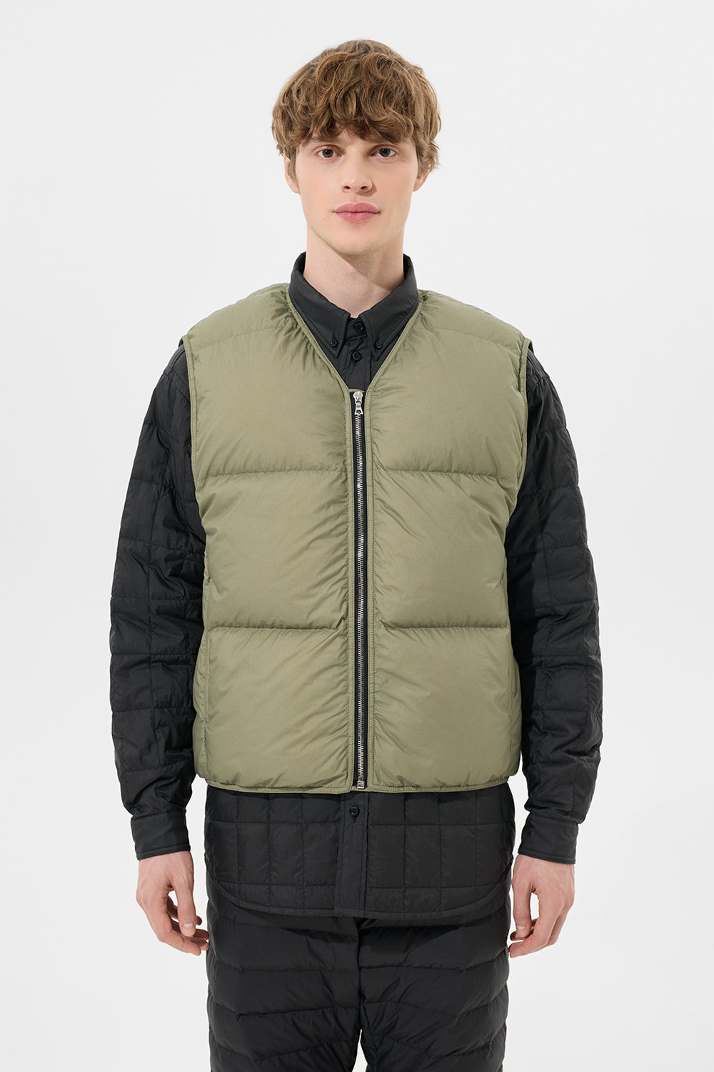 Zip Vest Man Micro Olive Green