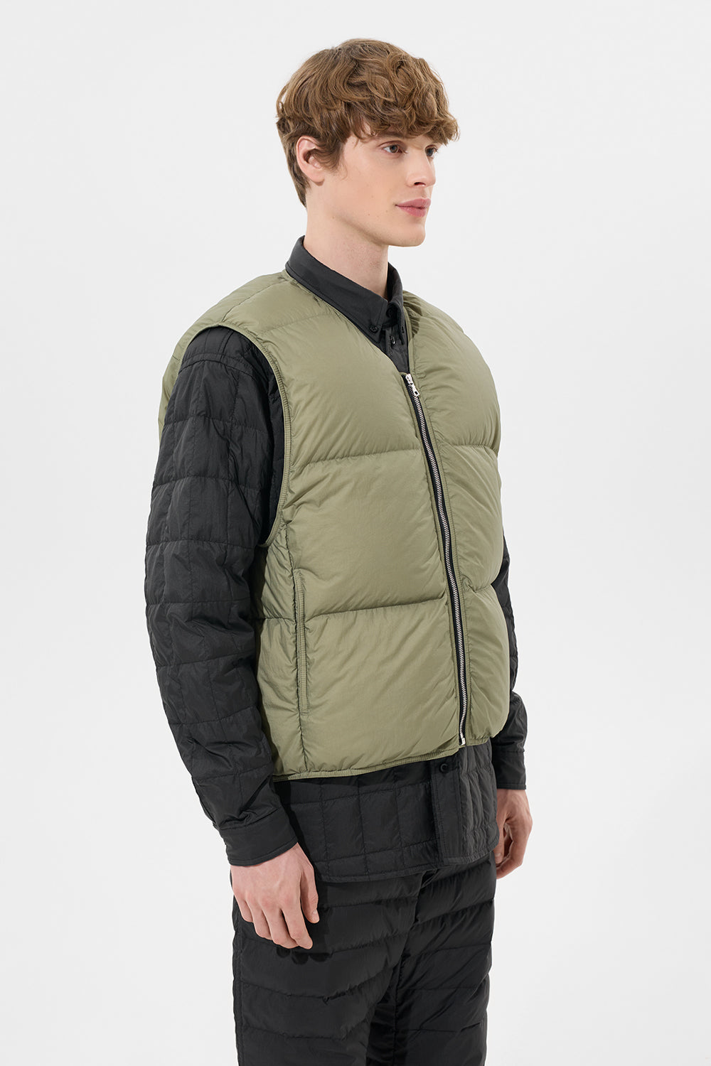 Zip Vest Man Micro Olive Green