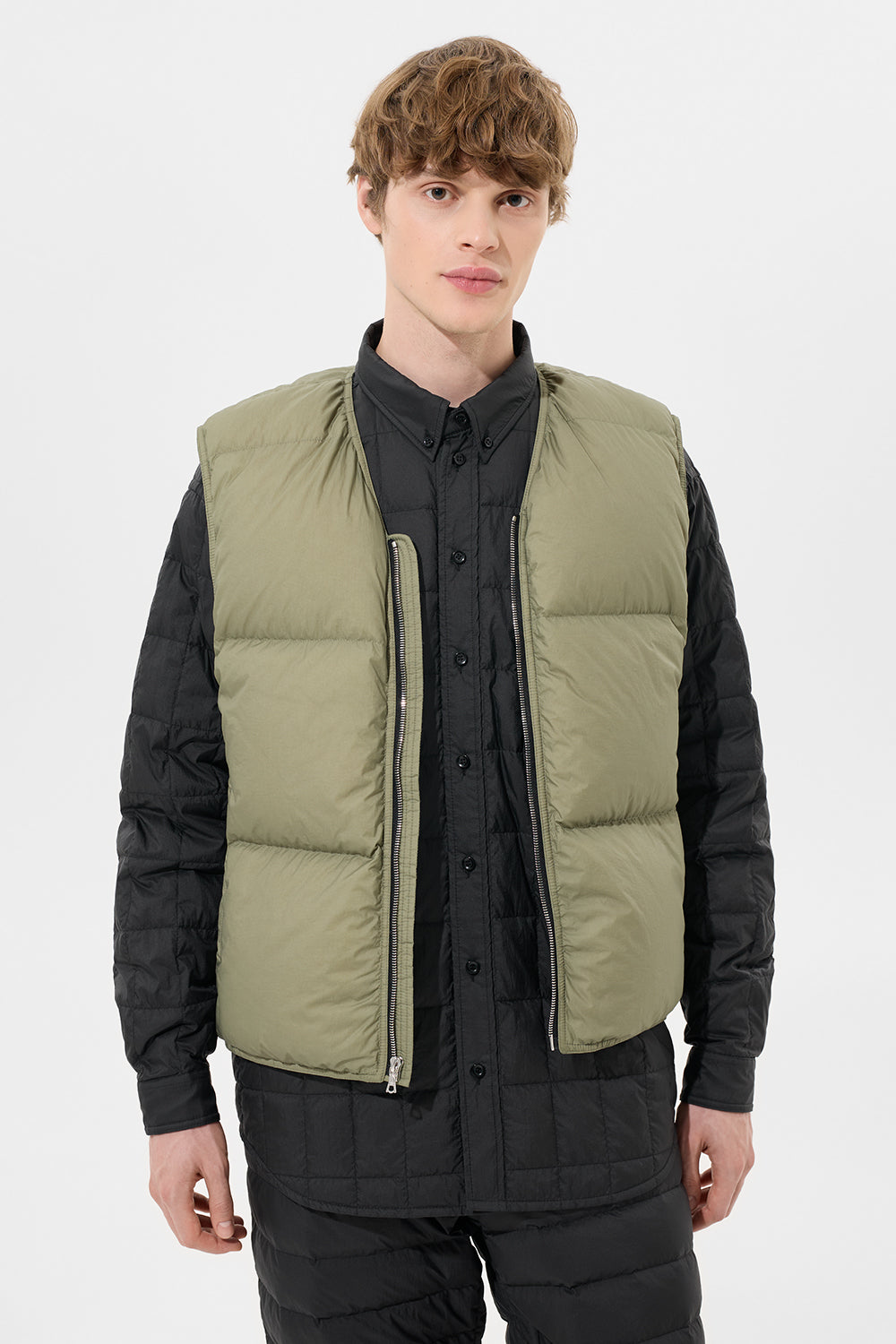 Zip Vest Man Micro Olive Green