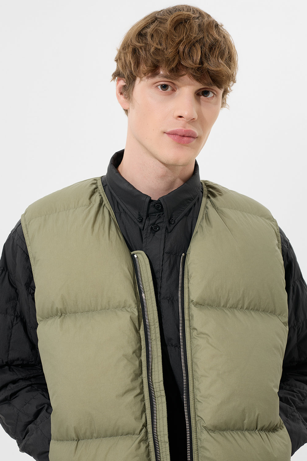 Zip Vest Man Micro Olive Green