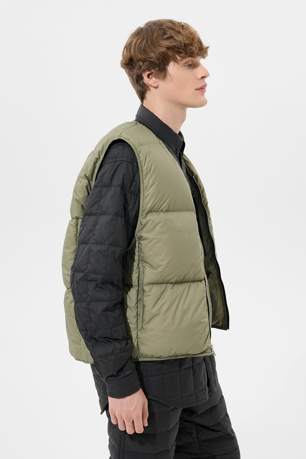 Zip Vest Man Micro Olive Green