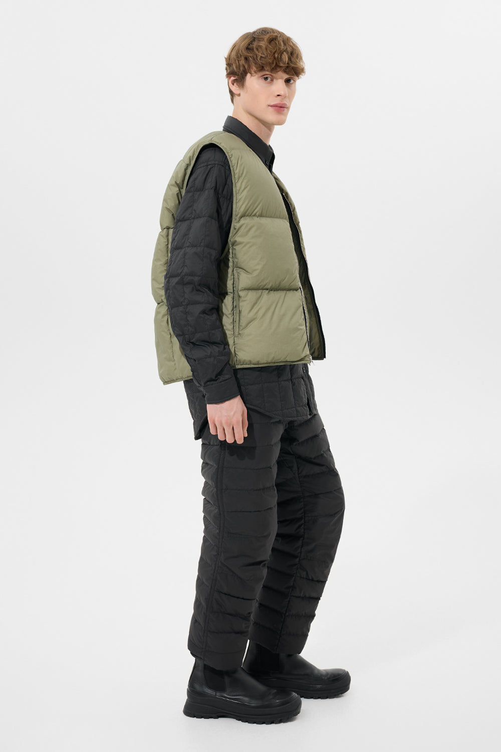 Zip Vest Man Micro Olive Green